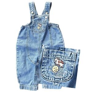 Vtg Hey Diddle Diddle Denim Overalls Embroidered Cow Moon Riddler Size 6-9 Mo